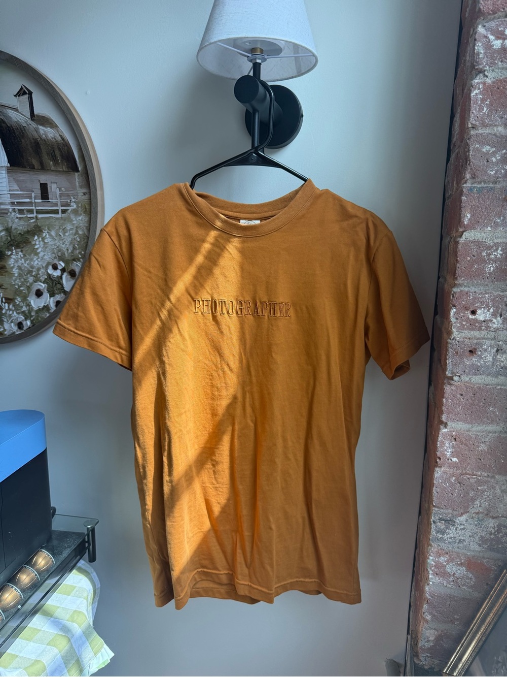 Photographer Embroidered Tee - Mustard Orange Crew Neck